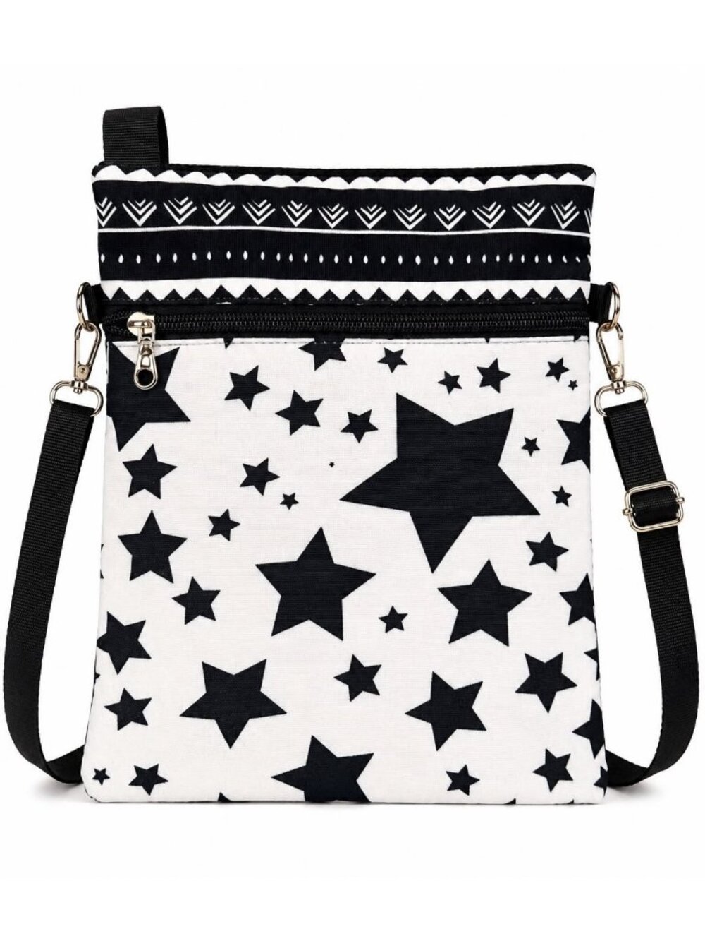 Black and White Star Crossbody Phone Bag Adjustable Strap